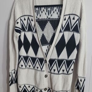 Garage Black and Cream Geometric Cardigan